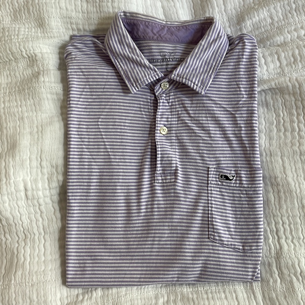 Vineyard VINES men’s purple and white stripe polo knit whale - Picture 1 of 4
